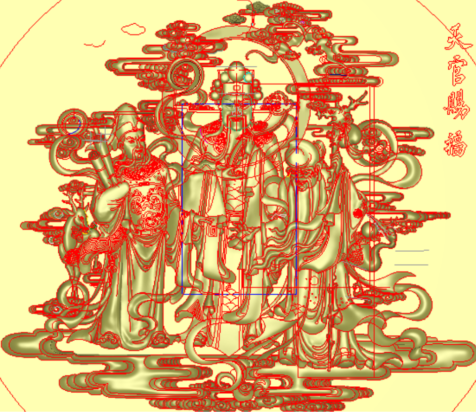 天官赐福人物群像JDP精雕图-传统吉祥神话浮雕板/木雕牌匾屏风装饰/多人物场景雕刻文件